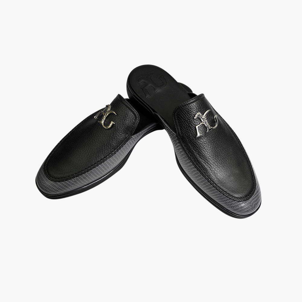 Grey & Black Ornament Sabot Shoes - AG25SSCAF01