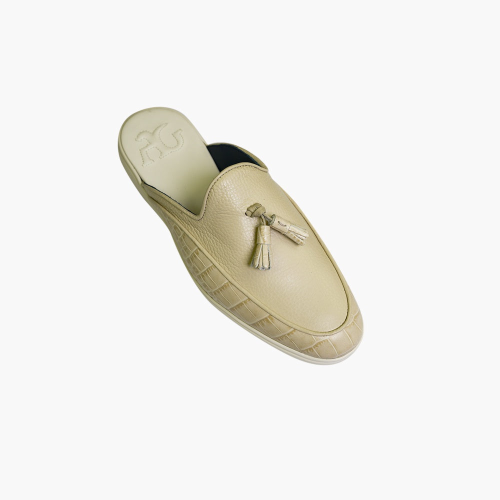 Beige & White Sabot Shoes