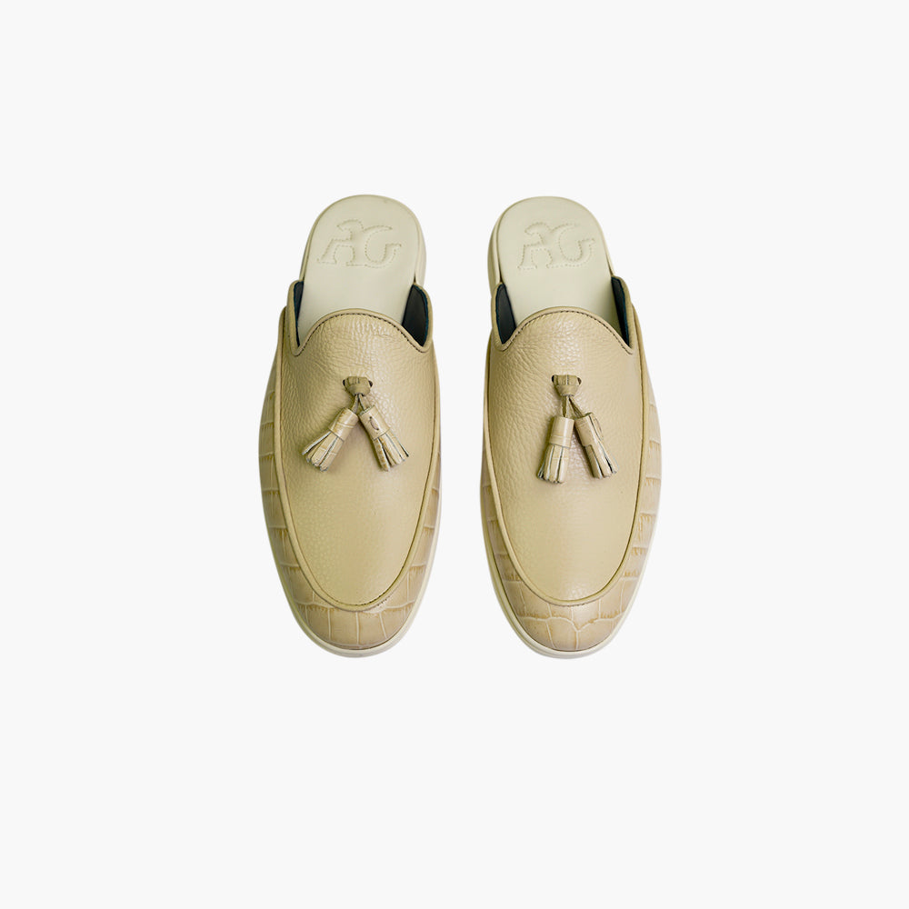 Beige & White Sabot Shoes