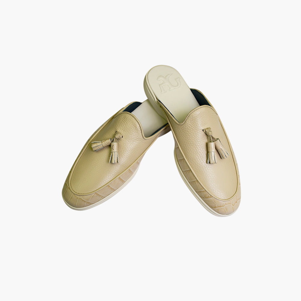 Beige & White Sabot Shoes