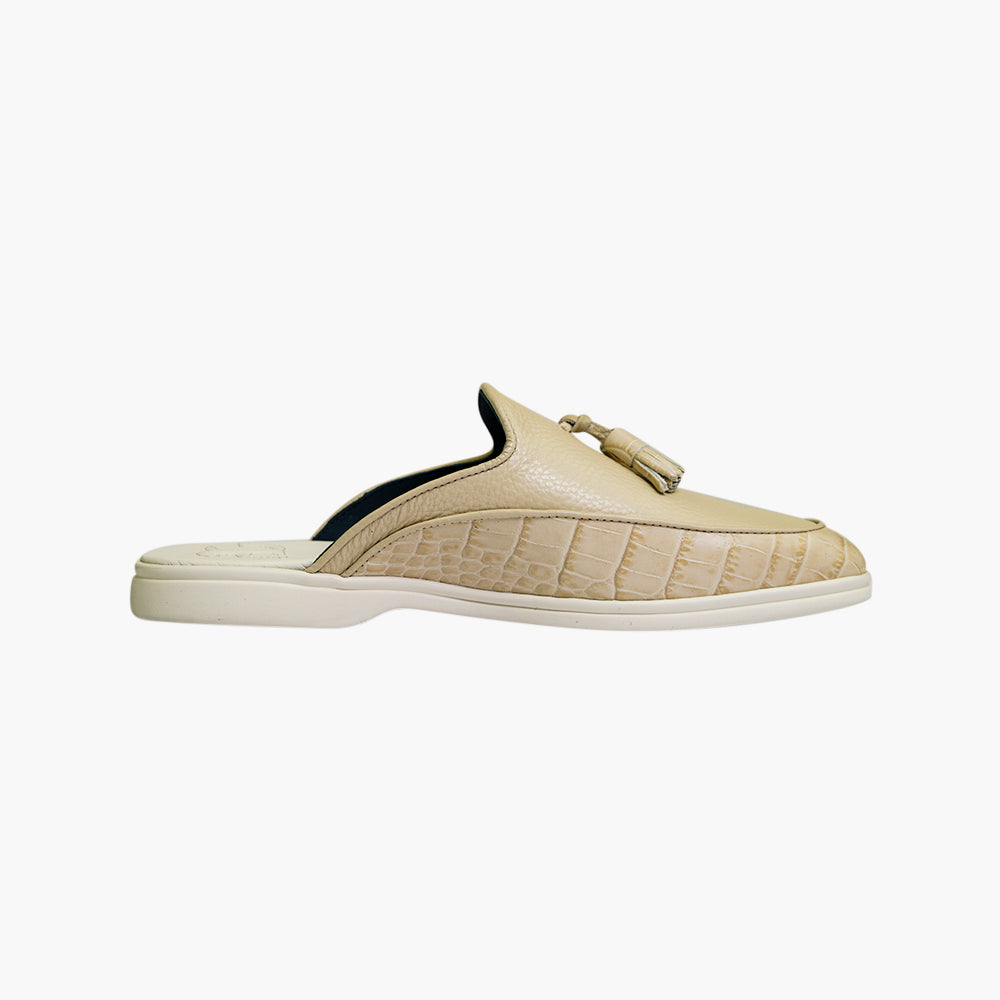 Beige & White Sabot Shoes