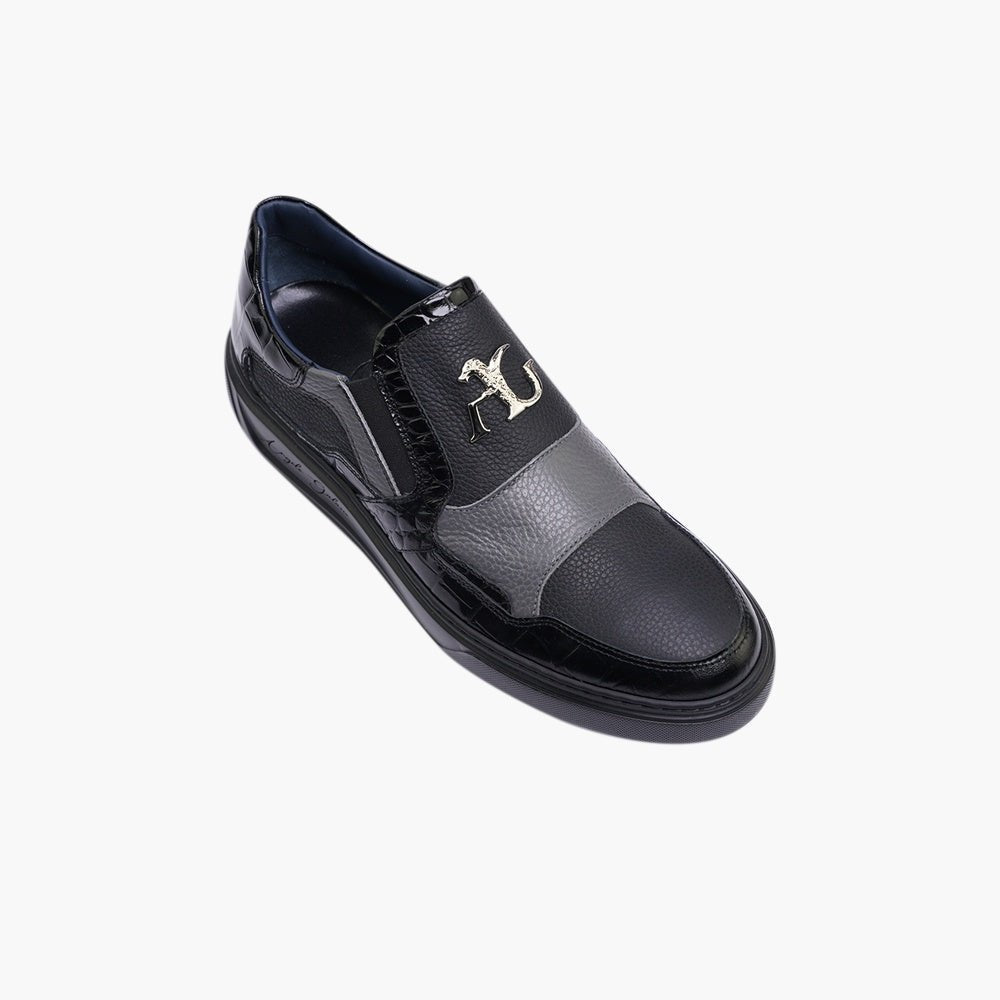 Black Fin Leather Slip-on Trainers - Angelo Galasso - Luxury Italian Menswear London
