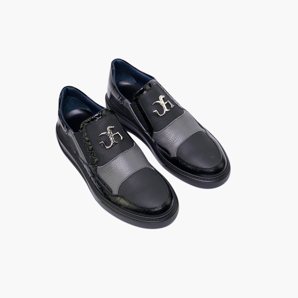 Black Fin Leather Slip-on Trainers - Angelo Galasso - Luxury Italian Menswear London