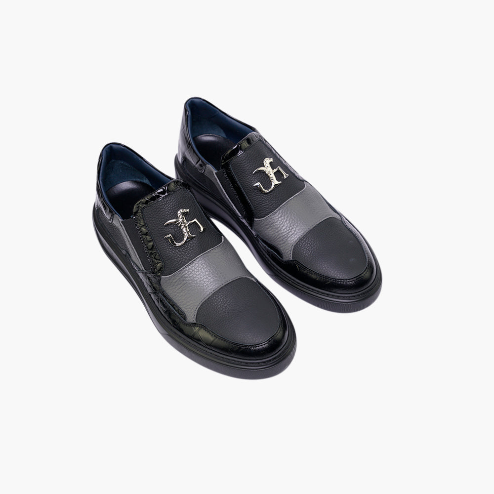 Black Fin Leather Slip-on Trainers - AG25SSCAF03