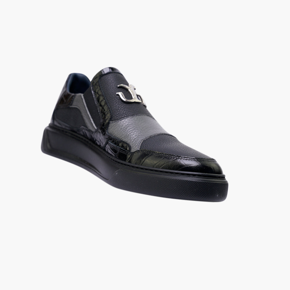 Black Fin Leather Slip-on Trainers - AG25SSCAF03