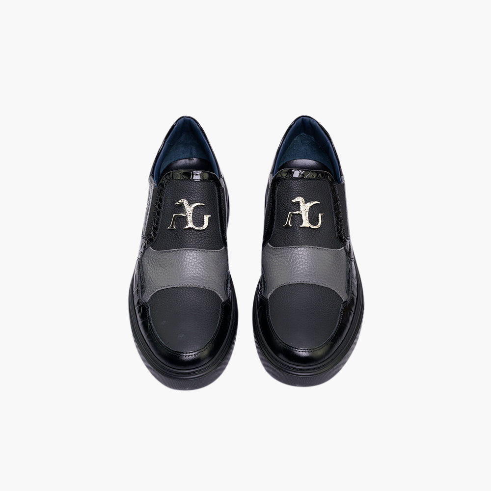 Black Fin Leather Slip-on Trainers - AG25SSCAF03