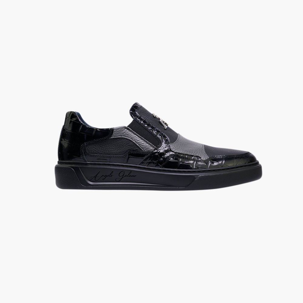 Black Fin Leather Slip-on Trainers - Angelo Galasso - Luxury Italian Menswear London