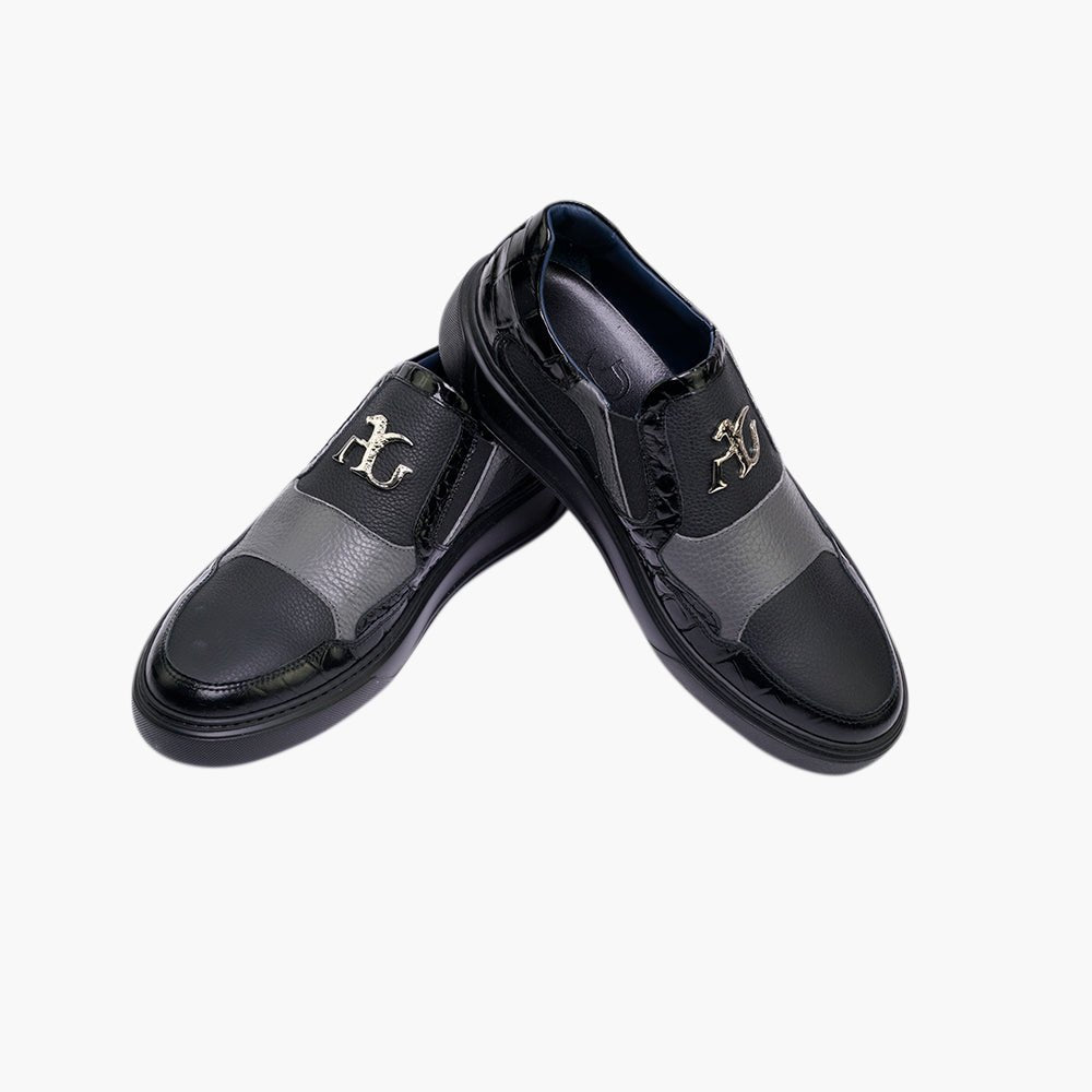 Black Fin Leather Slip-on Trainers - Angelo Galasso - Luxury Italian Menswear London