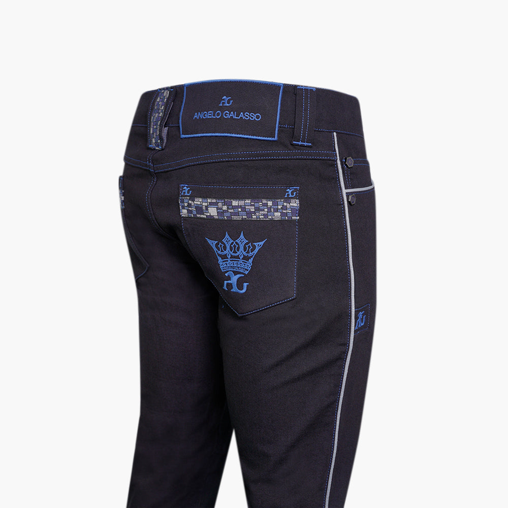 Black & Blue Crown Jeans with Piping and Inserts - AG25SSJJNS05