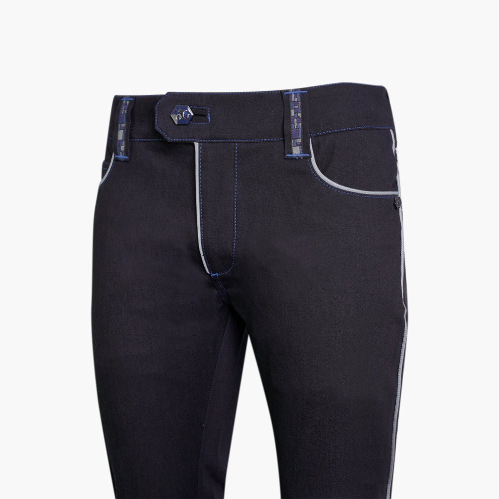 Black & Blue Crown Jeans with Piping and Inserts - Angelo Galasso - Luxury Italian Menswear London