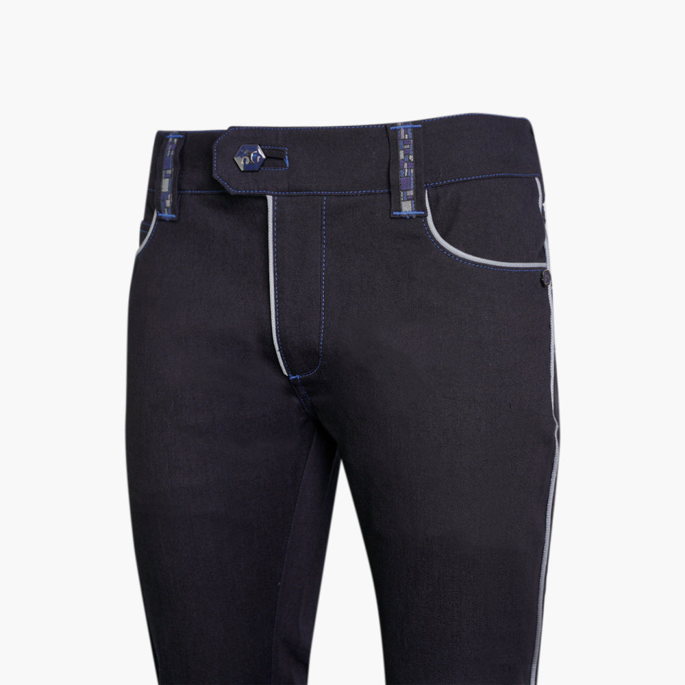 Black & Blue Crown Jeans with Piping and Inserts - AG25SSJJNS05