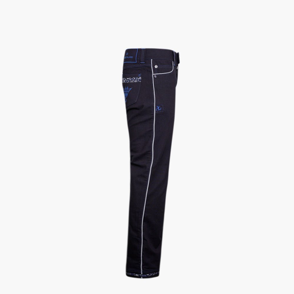 Black & Blue Crown Jeans with Piping and Inserts - Angelo Galasso - Luxury Italian Menswear London