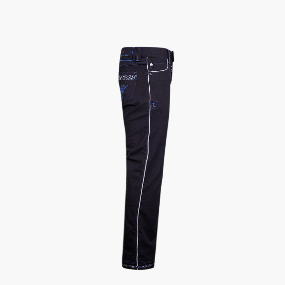 Black & Blue Crown Jeans with Piping and Inserts - AG25SSJJNS05