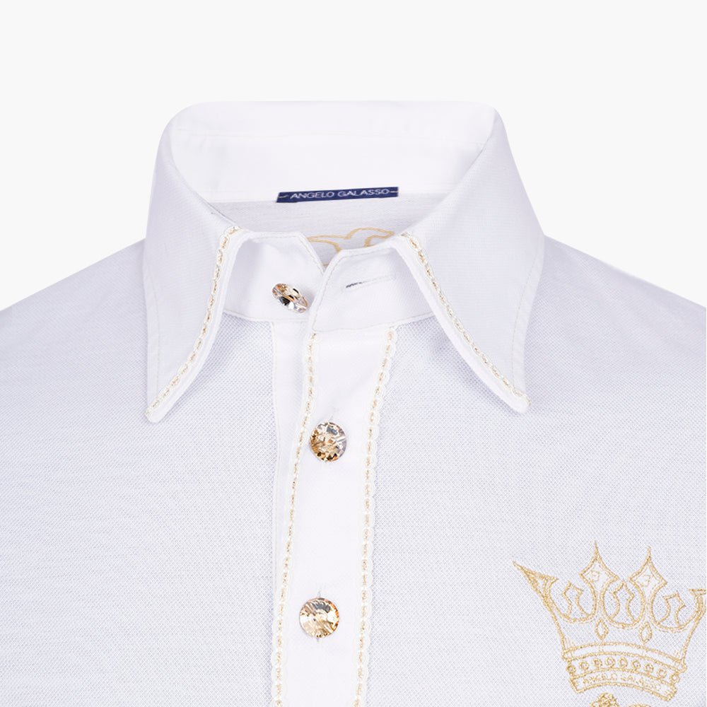 White & Gold Shindo Crown Polo - Angelo Galasso - Luxury Italian Menswear London
