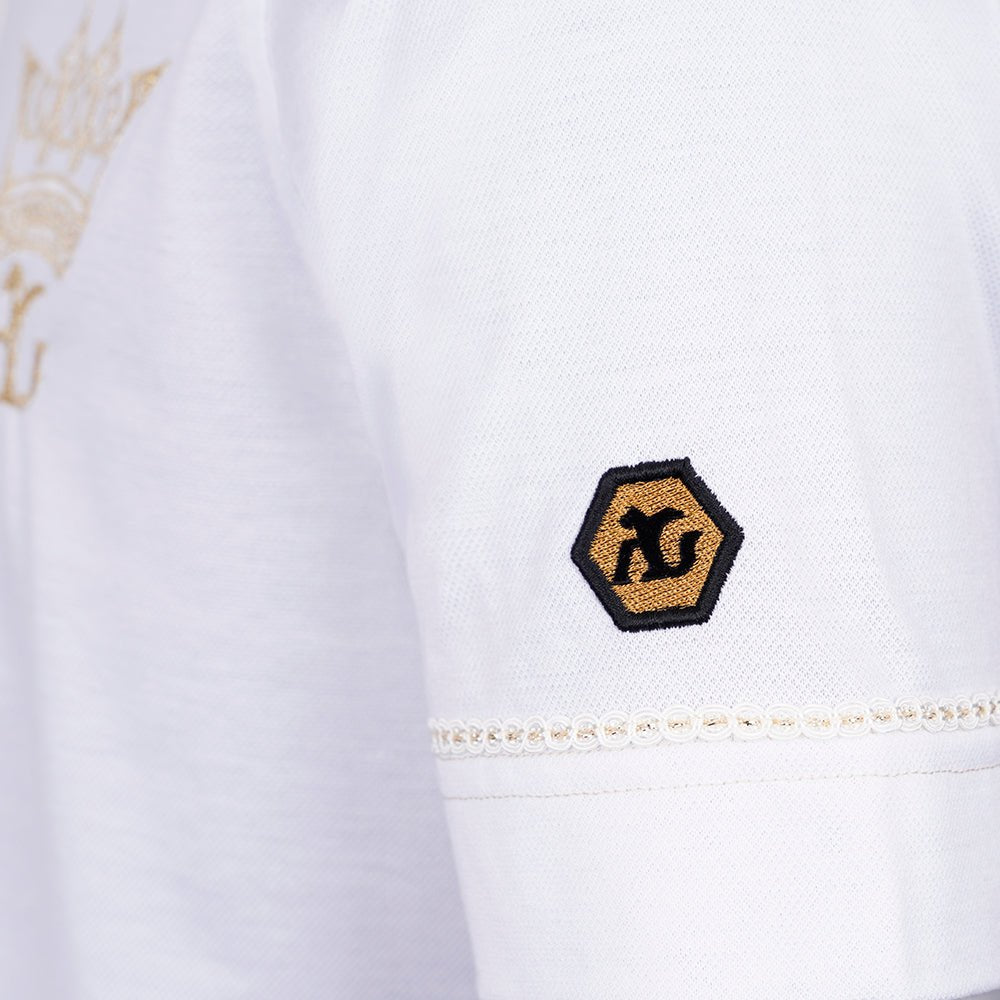 White & Gold Shindo Crown Polo - Angelo Galasso - Luxury Italian Menswear London