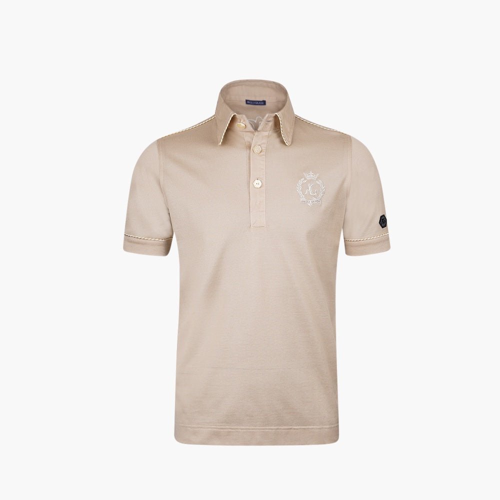 Piquet Beige Alloro Piping Polo - Angelo Galasso - Luxury Italian Menswear London