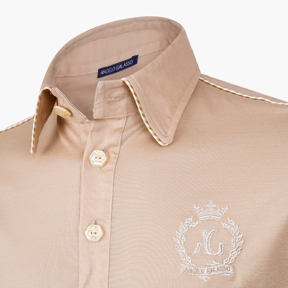 Piquet Beige Alloro Piping Polo - Angelo Galasso - Luxury Italian Menswear London
