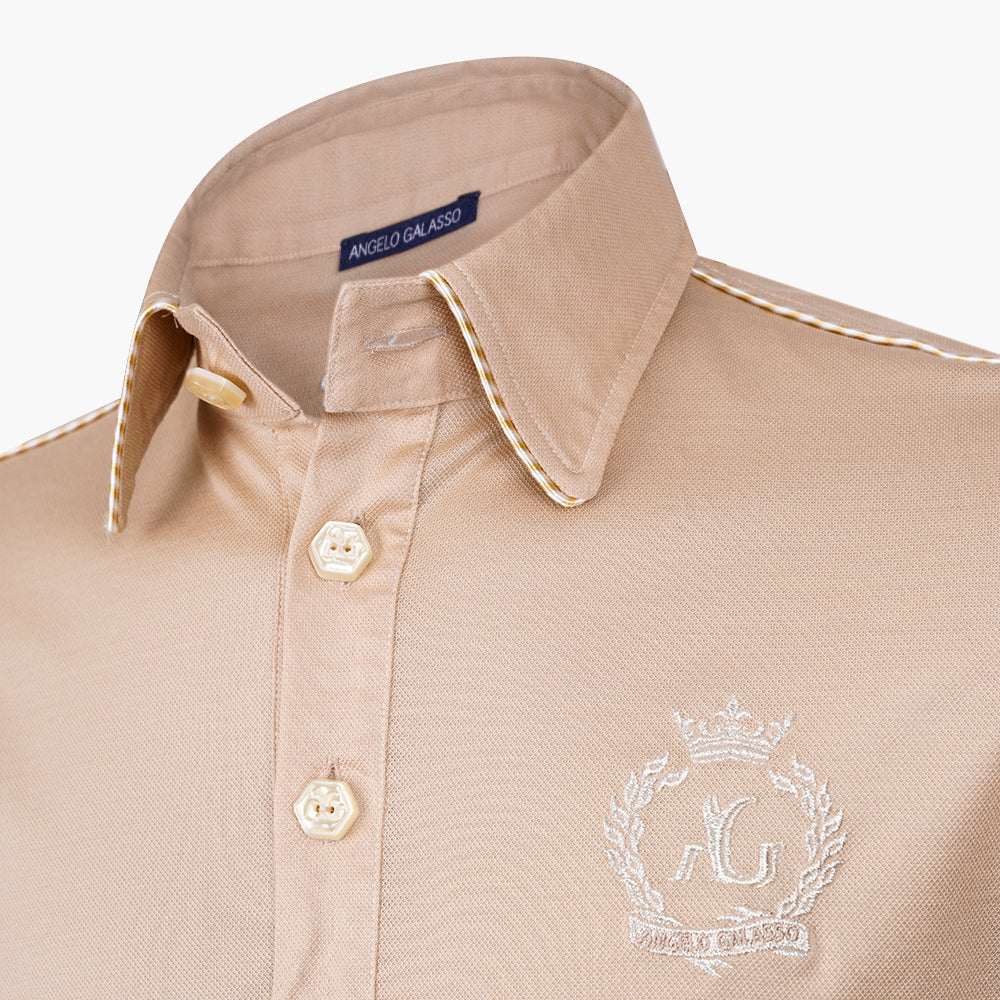Piquet Beige Alloro Piping Polo - AG25STPLO02FL