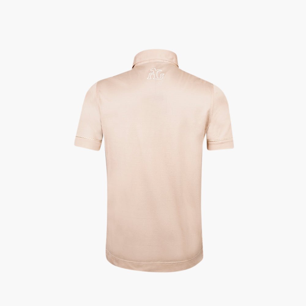 Piquet Beige Alloro Piping Polo - Angelo Galasso - Luxury Italian Menswear London