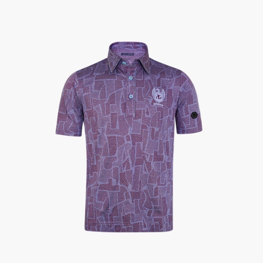 Purple & Light Blue Jacquard Aquila Polo - Angelo Galasso - Luxury Italian Menswear London