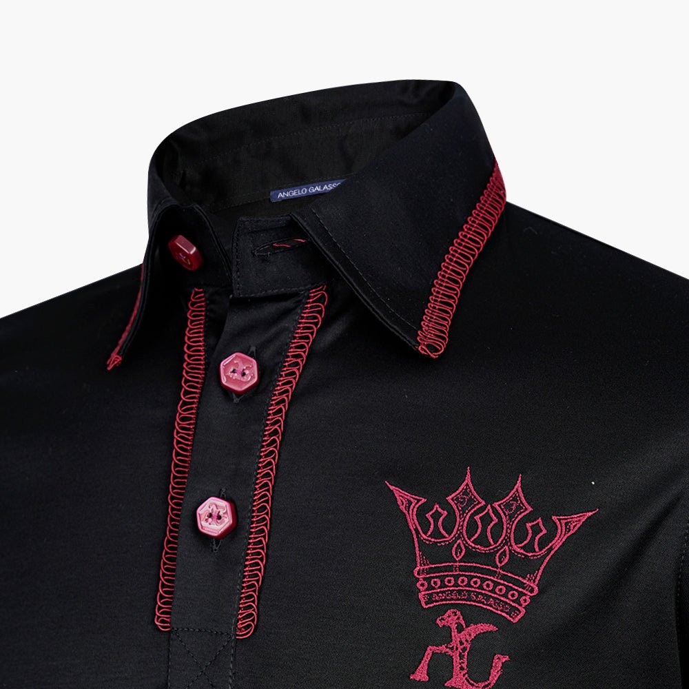 Black & Burgundy Shindo Crown Polo - Angelo Galasso - Luxury Italian Menswear London