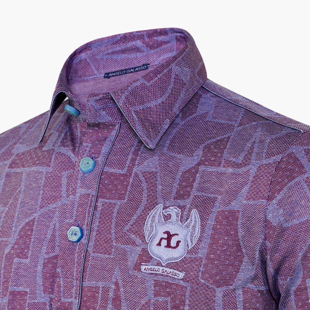 Purple & Light Blue Jacquard Aquila Polo - Angelo Galasso - Luxury Italian Menswear London