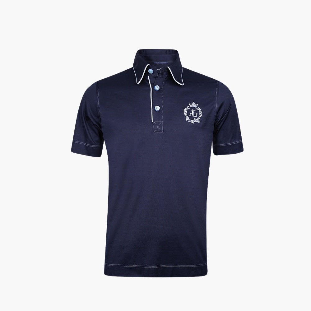Dark Blue Alloro Piping Polo - Angelo Galasso - Luxury Italian Menswear London