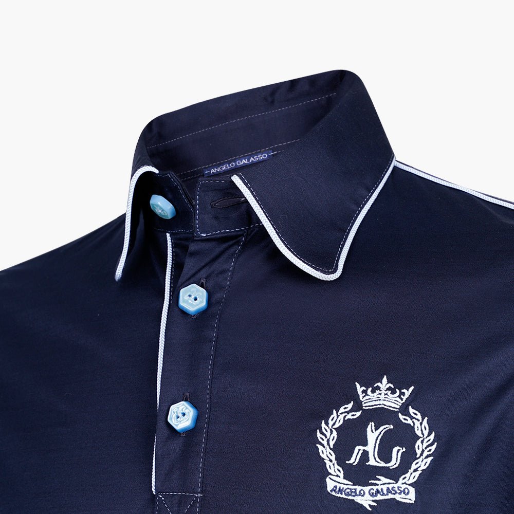 Dark Blue Alloro Piping Polo - Angelo Galasso - Luxury Italian Menswear London