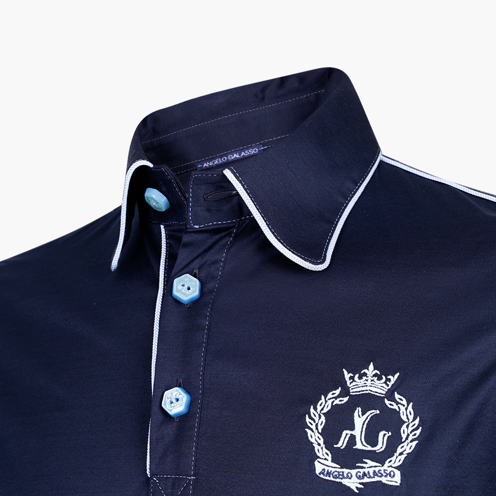 Dark Blue Alloro Piping Polo - AG25STPLO04FL
