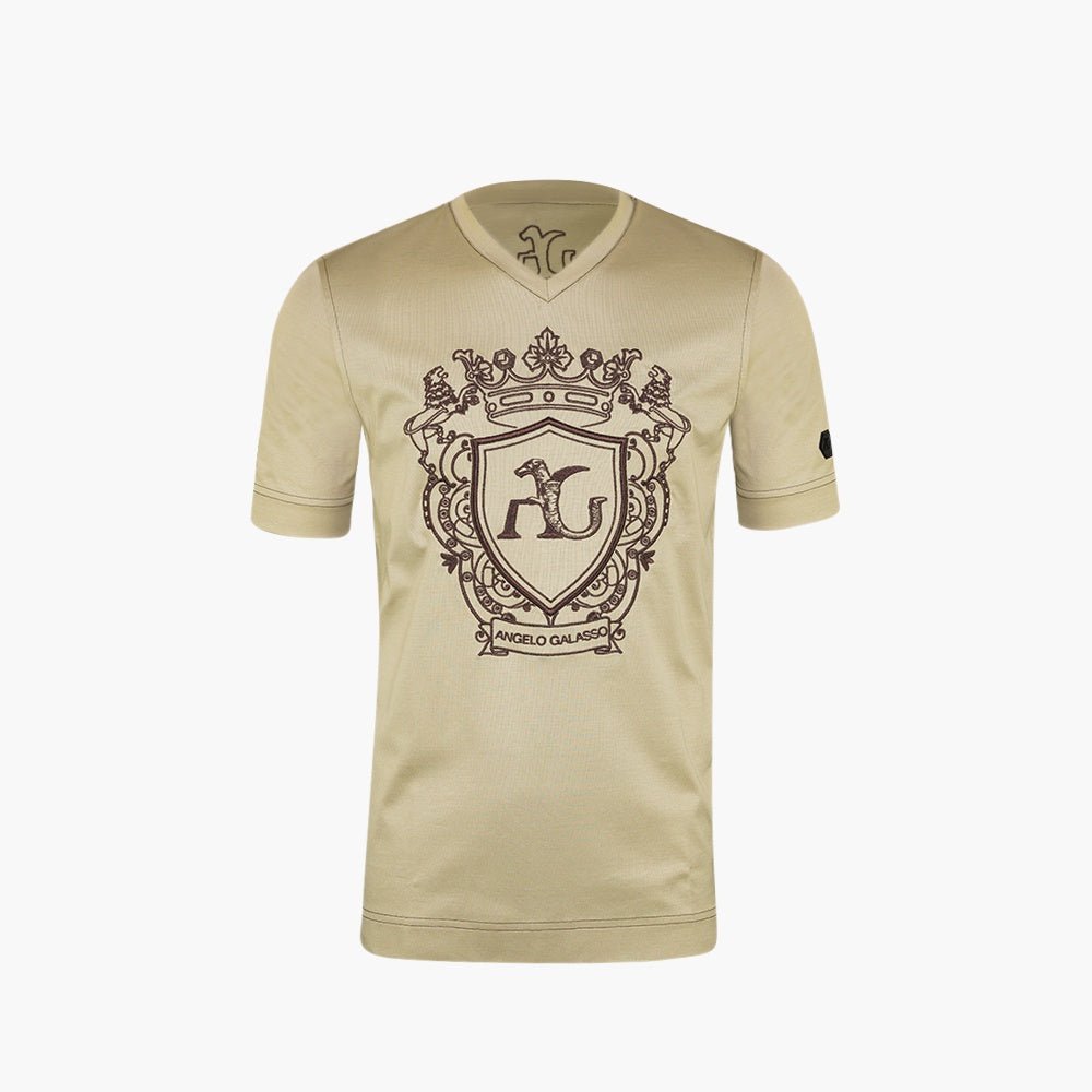 Beige Araldica V-Neck T-Shirt - Angelo Galasso - Luxury Italian Menswear London