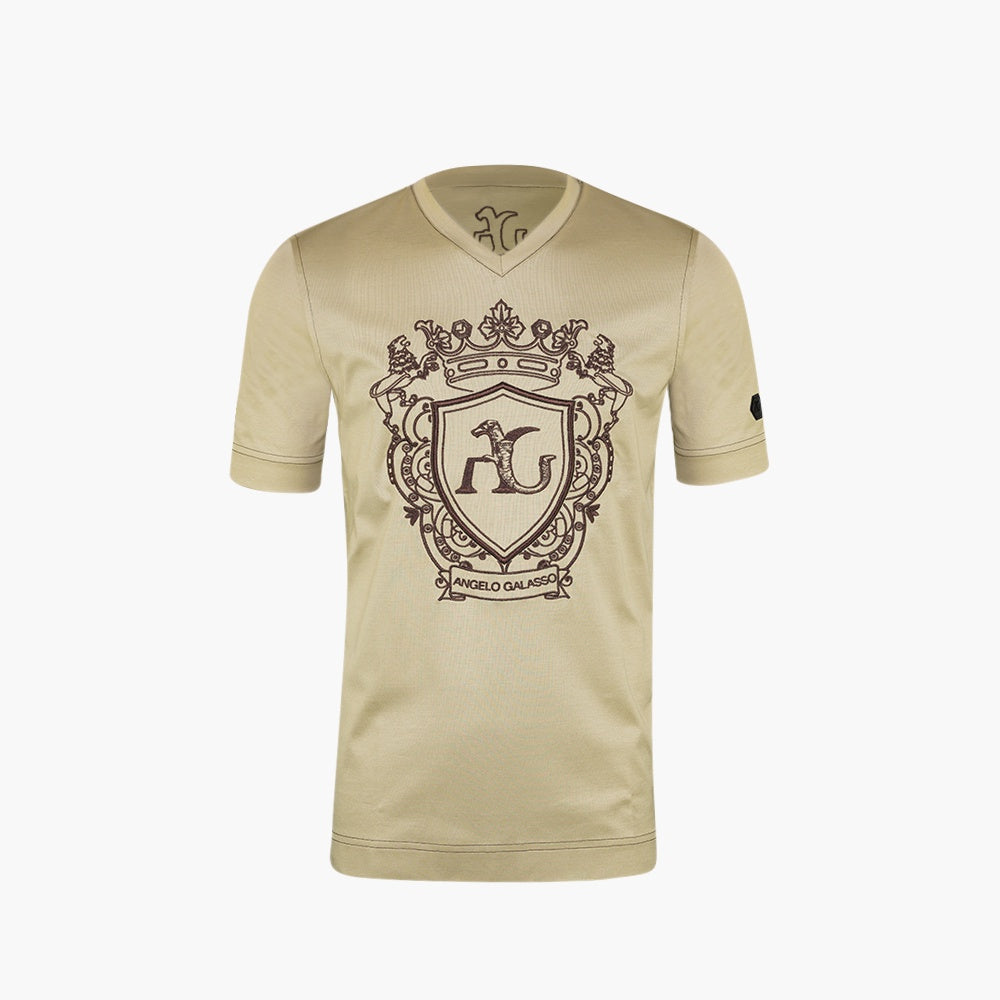 Beige Araldica V-Neck T-Shirt - AG25STTSH02