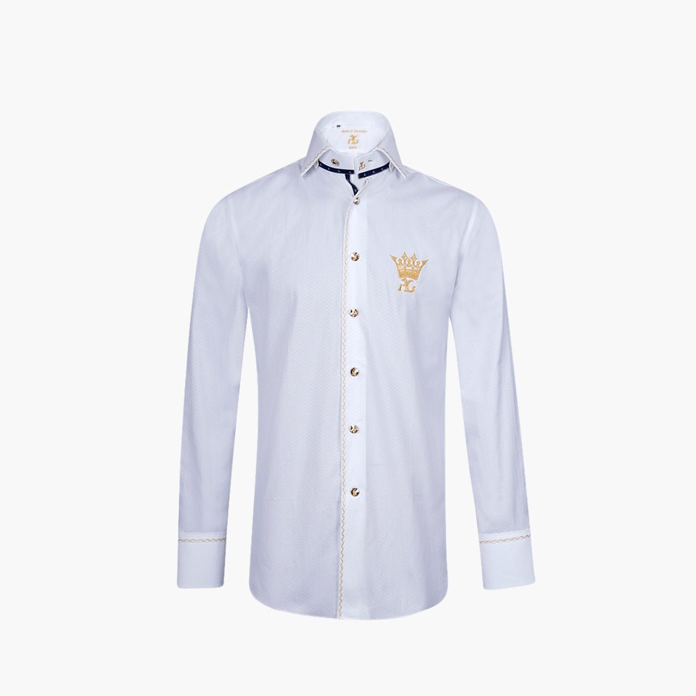White & Gold Crown Mason Shirt - Angelo Galasso - Luxury Italian Menswear London