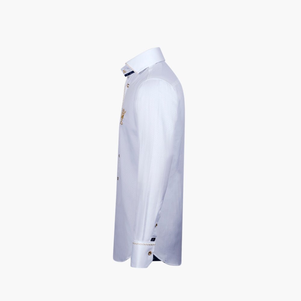 White & Gold Crown Mason Shirt - Angelo Galasso - Luxury Italian Menswear London