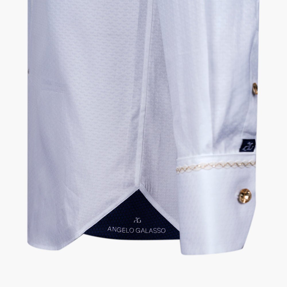White & Gold Crown Mason Shirt - Angelo Galasso - Luxury Italian Menswear London