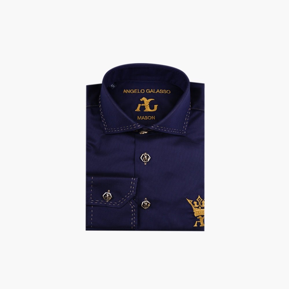 Blue & Yellow Crown Mason Shirt - Angelo Galasso - Luxury Italian Menswear London