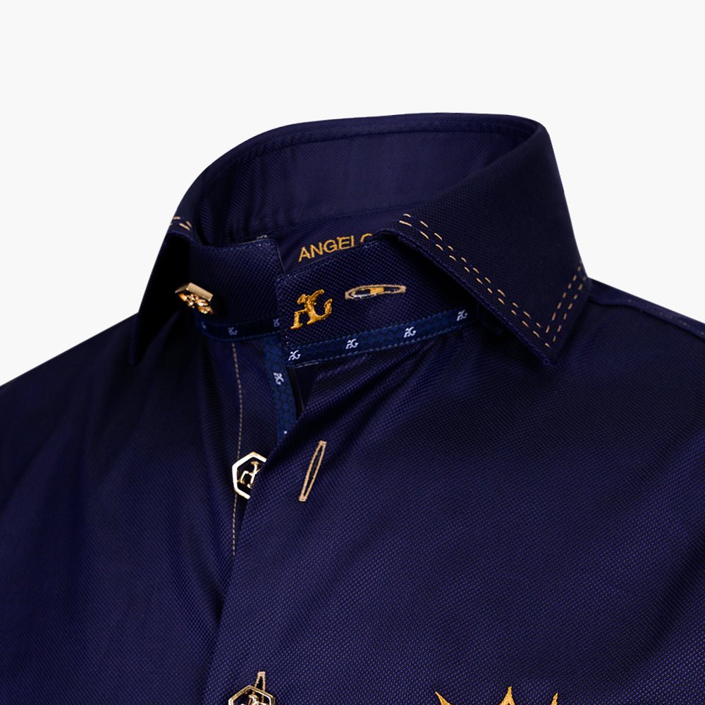 Blue & Yellow Crown Mason Shirt - Angelo Galasso - Luxury Italian Menswear London