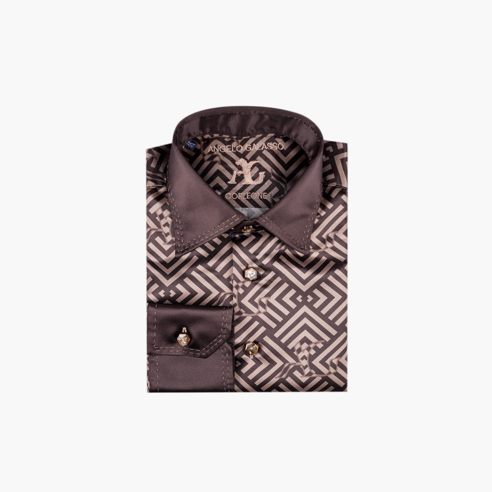 Brown & Beige Custom Print Corleone Shirt - AG25W1HAS04