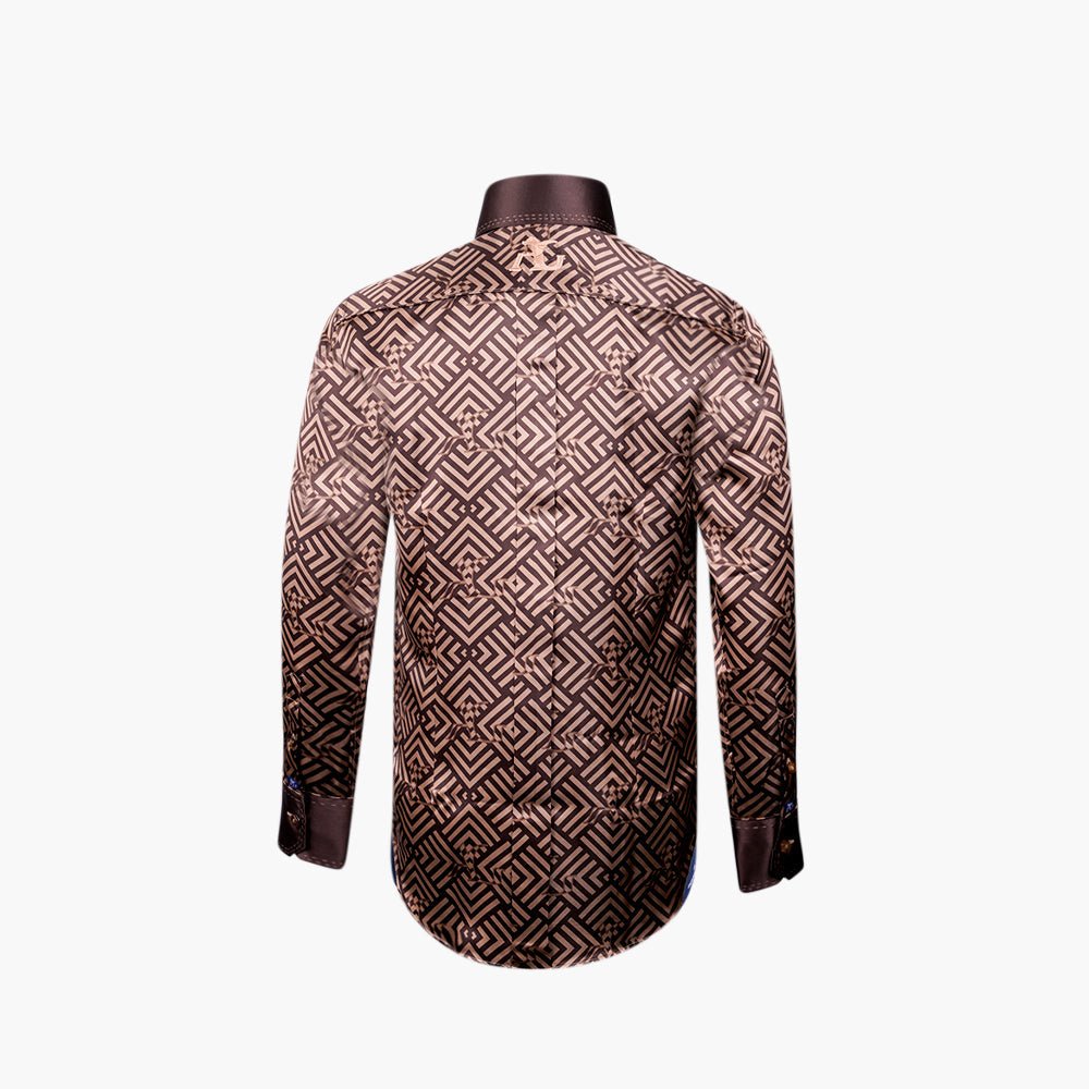 Brown & Beige Custom Print Corleone Shirt - Angelo Galasso - Luxury Italian Menswear London