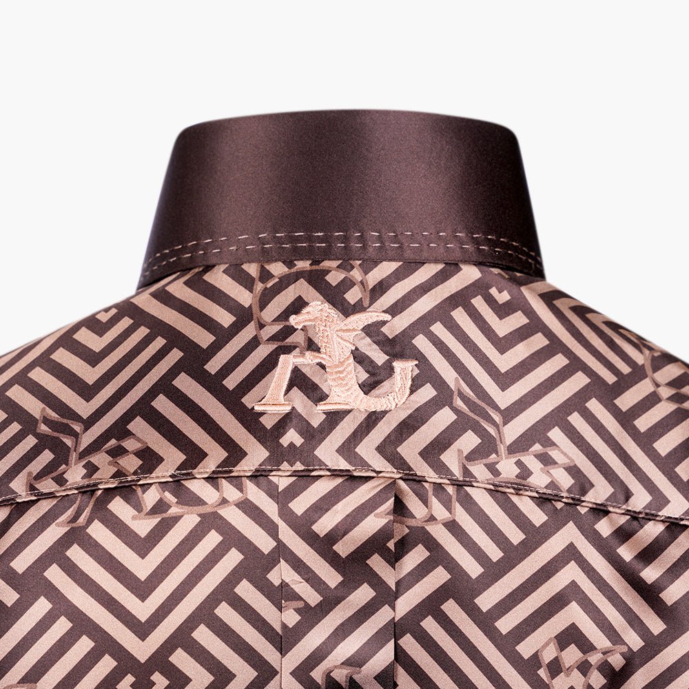 Brown & Beige Custom Print Corleone Shirt - Angelo Galasso - Luxury Italian Menswear London