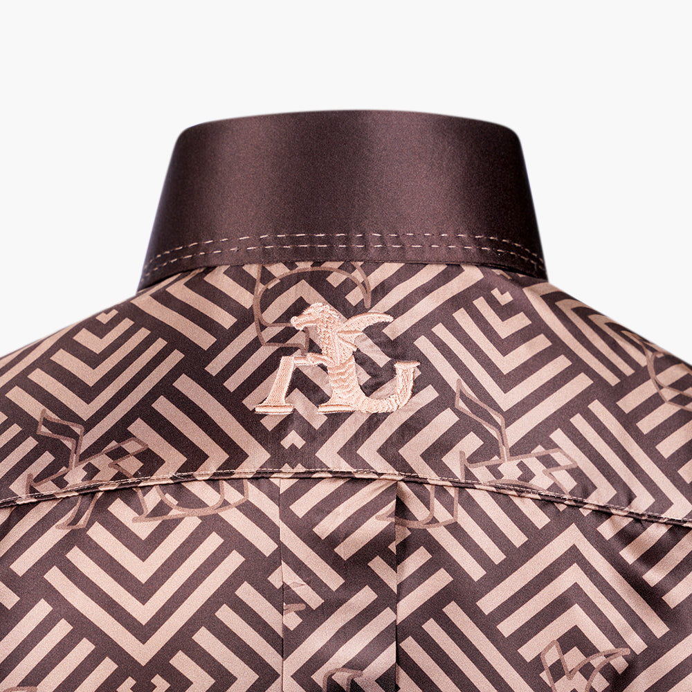 Brown & Beige Custom Print Corleone Shirt - AG25W1HAS04