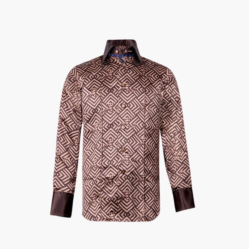 Brown & Beige Custom Print Corleone Shirt - Angelo Galasso - Luxury Italian Menswear London