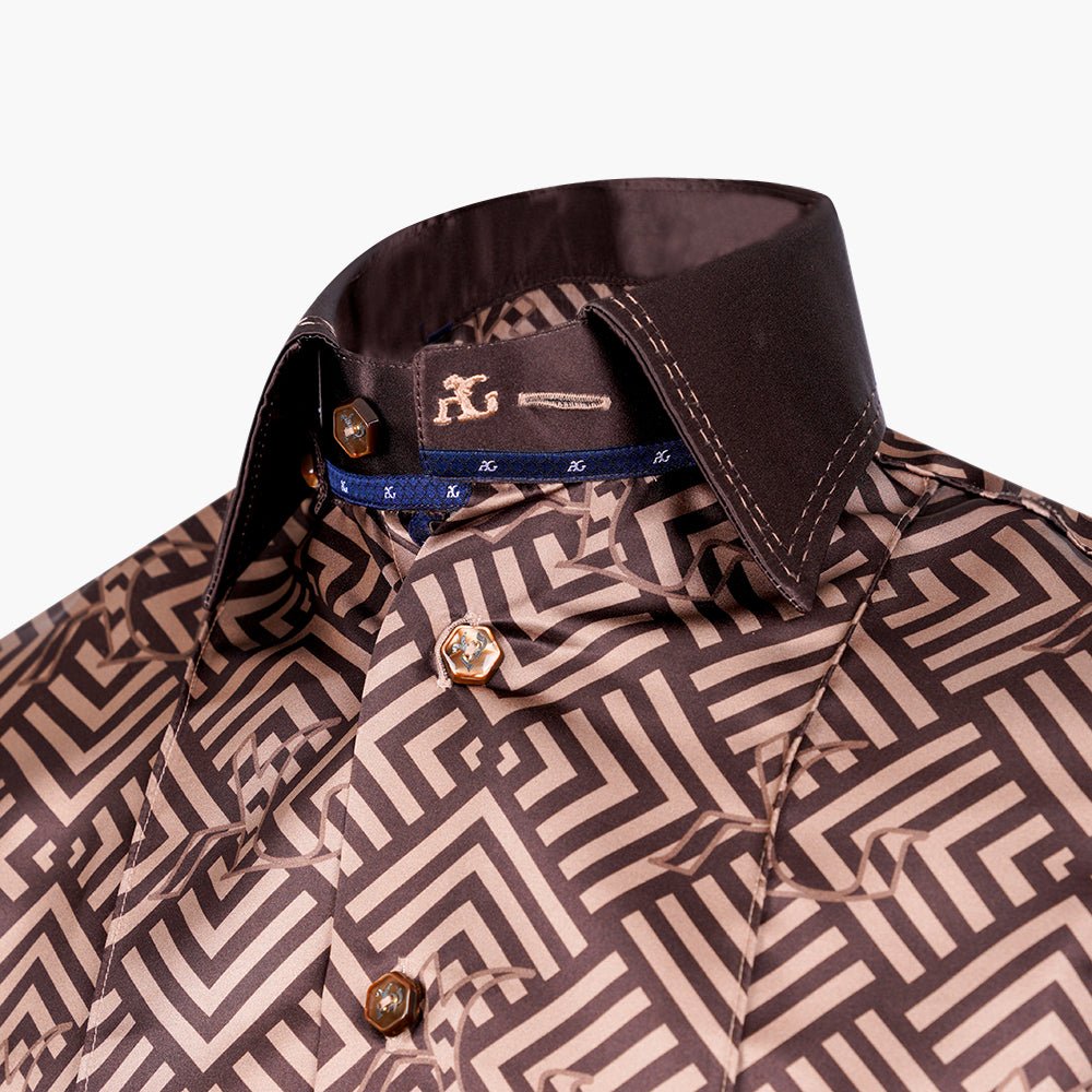 Brown & Beige Custom Print Corleone Shirt - Angelo Galasso - Luxury Italian Menswear London