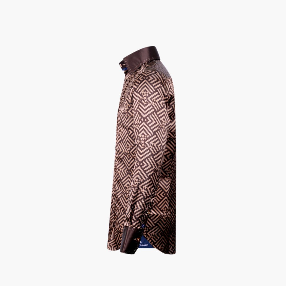 Brown & Beige Custom Print Corleone Shirt - Angelo Galasso - Luxury Italian Menswear London