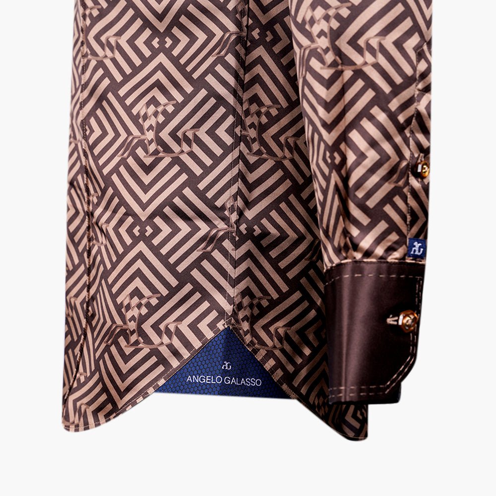 Brown & Beige Custom Print Corleone Shirt - Angelo Galasso - Luxury Italian Menswear London
