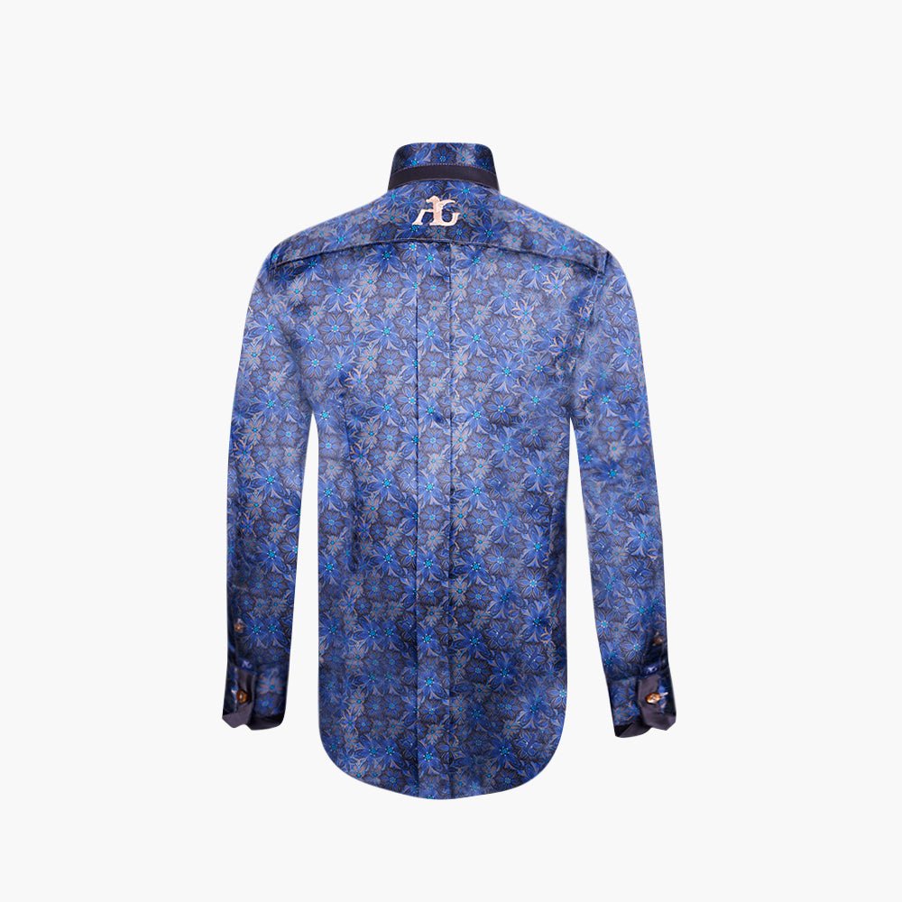 Blue & Brown Floral Mason Silk Shirt - Angelo Galasso - Luxury Italian Menswear London