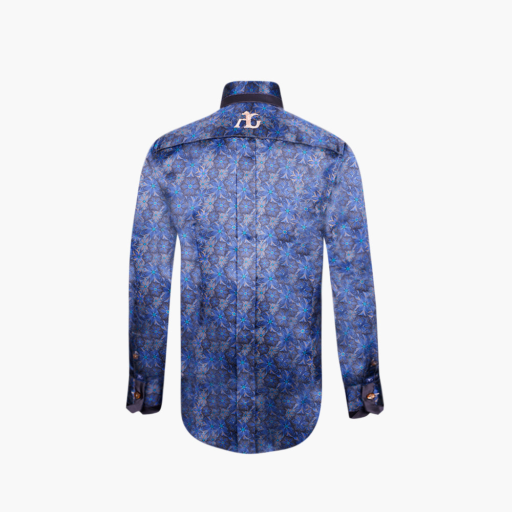 Blue & Brown Floral Mason Silk Shirt - AG25W1HAS11