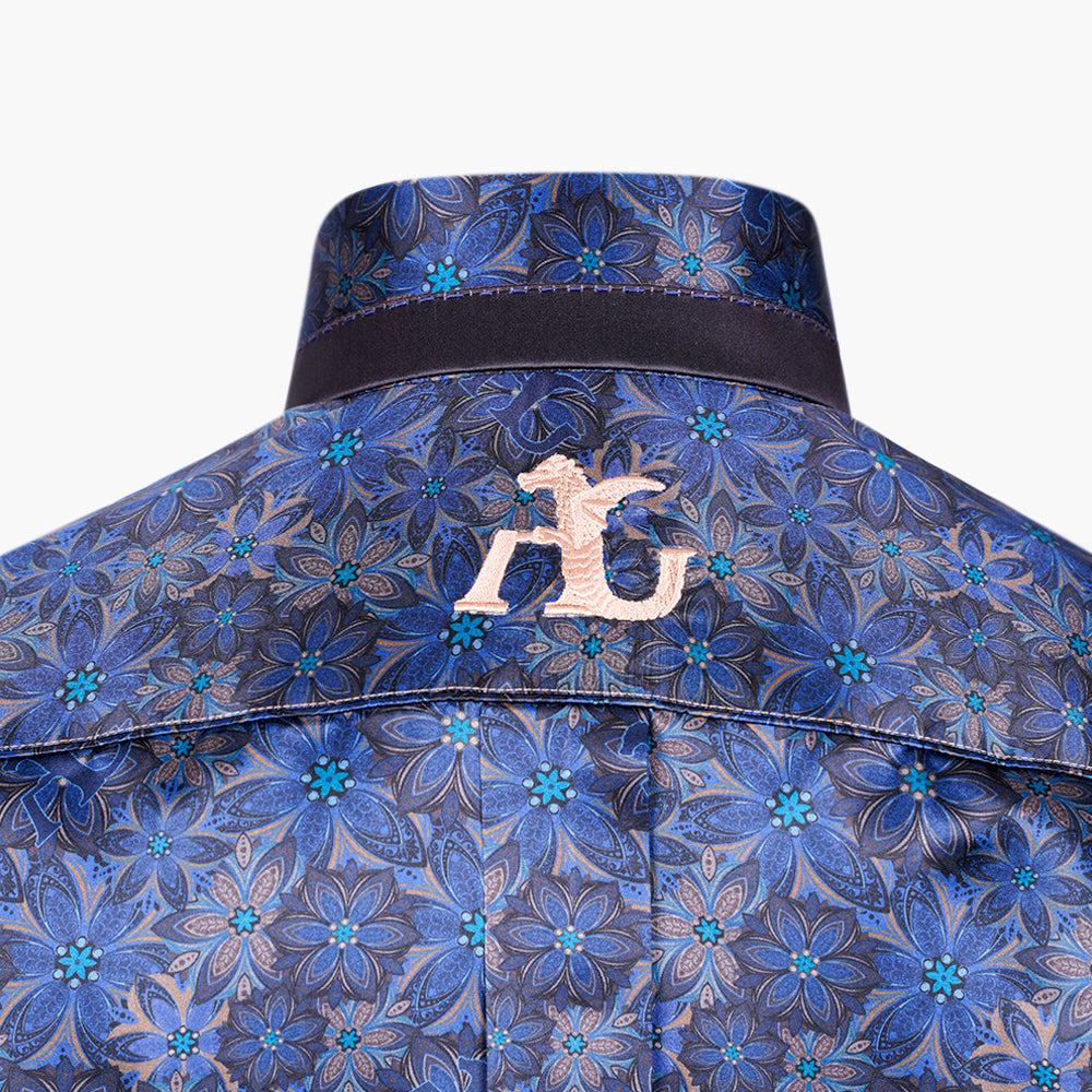 Blue & Brown Floral Mason Silk Shirt - AG25W1HAS11