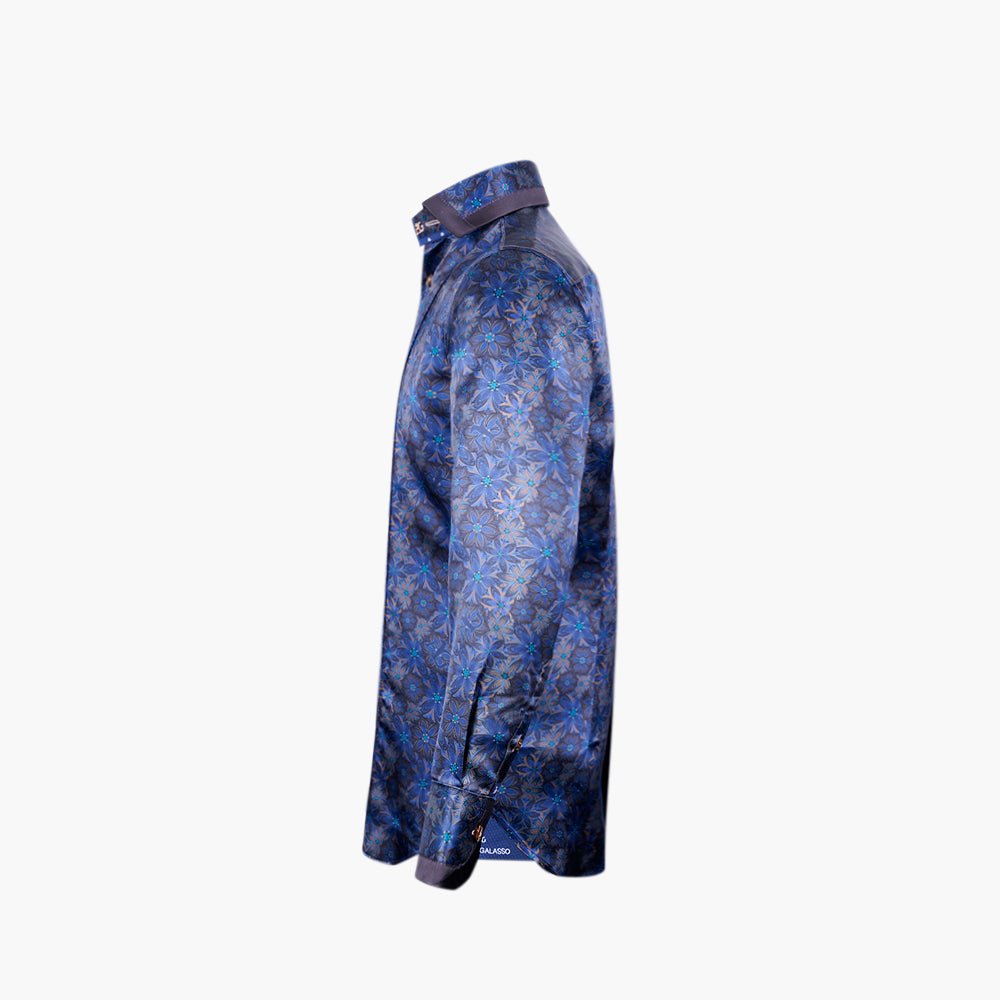 Blue & Brown Floral Mason Silk Shirt - Angelo Galasso - Luxury Italian Menswear London