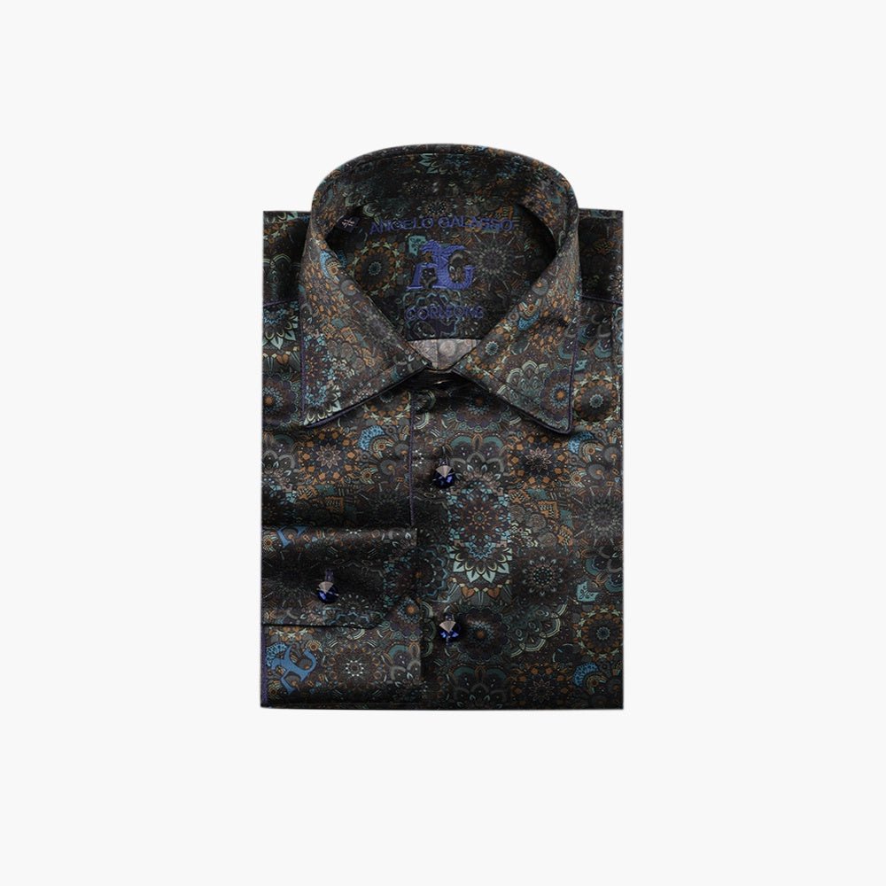 Blue & Black Mandala Corleone Shirt - Angelo Galasso - Luxury Italian Menswear London