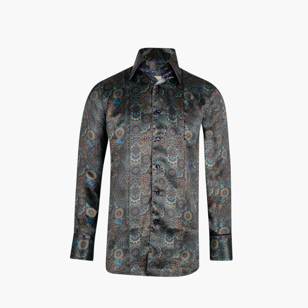 Blue & Black Mandala Corleone Shirt - Angelo Galasso - Luxury Italian Menswear London